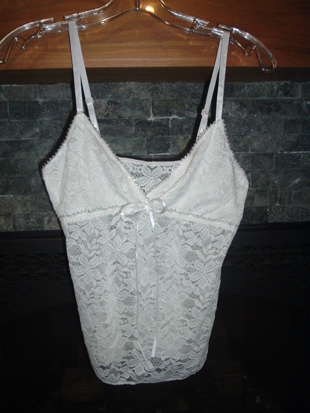 Lace Lacey Cami Babydoll Tank Fairy Coquette spaghetti strap Top Size Small